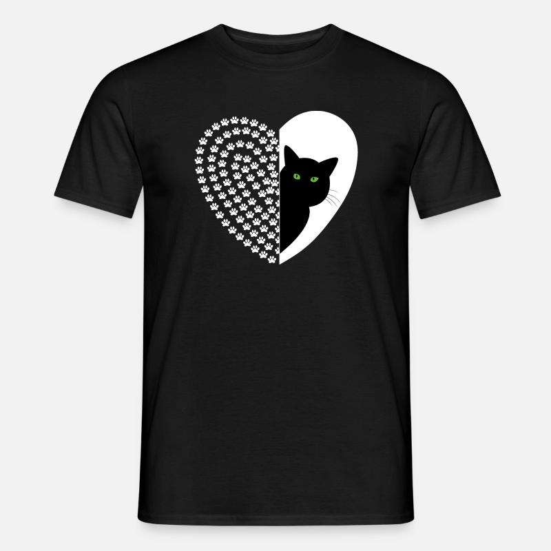 Schwarze Katze mit Blumenmuster - Männer T-Shirt - Schwarz