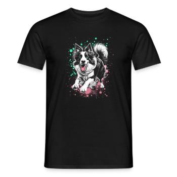 Lebensfroher Border Collie mit bunten Farbspritzer - Männer T-Shirt - Schwarz - Vorne - AI Model Male 178 light (178cm)