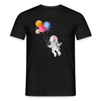 Astronaute avec des planètes colorées en guise de ballons - T-shirt homme - noir - Devant - AI Model Male 178 light (178cm)