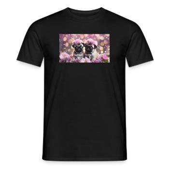 Süße Hundebabys mit Blumenkränzen - Männer T-Shirt - Schwarz - Vorne - AI Model Male 178 light (178cm)