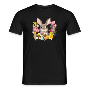 Easter Wreath & Easter Eggs with Rabbit as Easter Bunny - Men's T-Shirt - black - Front - AI Model Male 178 light (178cm)