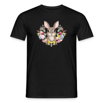 Spring wreath with rabbit as Easter bunny - Men's T-Shirt - black - Front - AI Model Male 178 light (178cm)