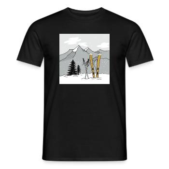 Skiing in winter in the mountains - Men's T-Shirt - black - Front - AI Model Male 178 light (178cm)