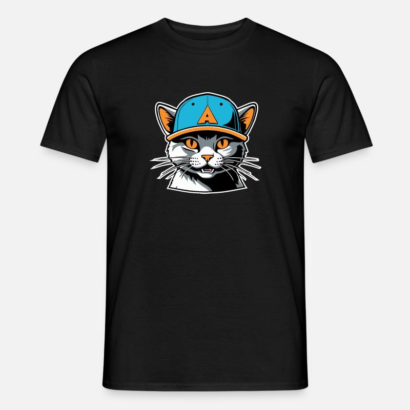 Katze mit Hut - Männer T-Shirt - Schwarz