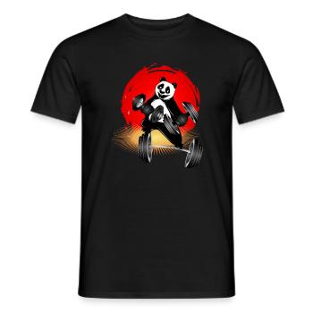 Bodybuilder panda bear with dumbbells while exercising - Men's T-Shirt - black - Front - AI Model Male 178 light (178cm)