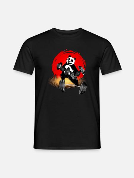 Bodybuilder Panda Bär mit Hanteln beim Training - Männer T-Shirt - Schwarz