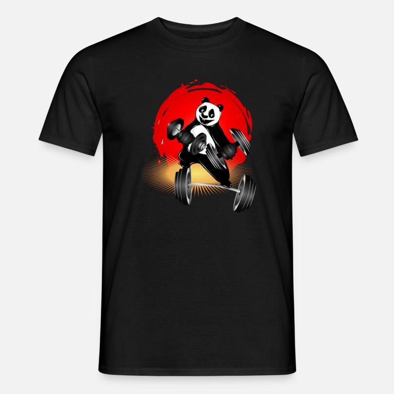 Bodybuilder Panda Bär mit Hanteln beim Training - Männer T-Shirt - Schwarz