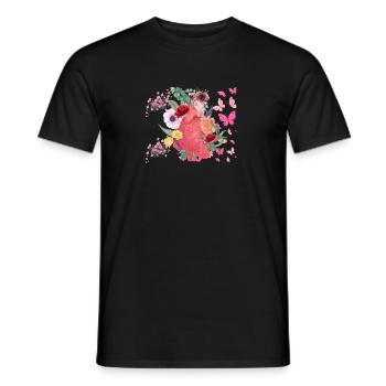 Cœur fleurs et papillons - T-shirt homme - noir - Devant - AI Model Male 178 light (178cm)