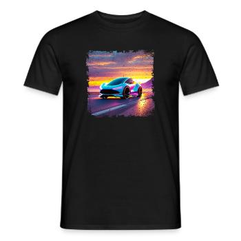 futuristic car in sunset colors - Men's T-Shirt - black - Front - AI Model Male 178 light (178cm)