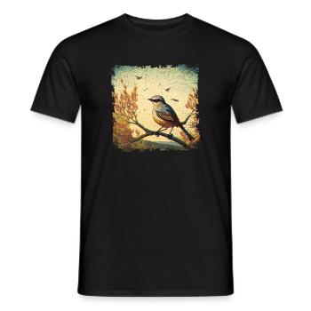 Bird sitting on branch, mediterranean background - Men's T-Shirt - black - Front - AI Model Male 178 light (178cm)