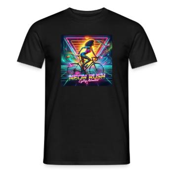 Neon Rush - Girl cycling 80s style poster - Men's T-Shirt - black - Front - AI Model Male 178 light (178cm)