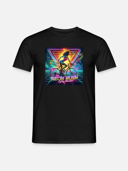 Neon Rush - Girl cycling 80s style poster - Men's T-Shirt - black