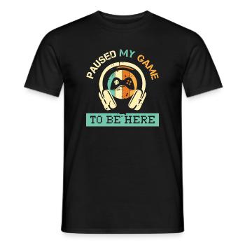 paused my game retro vintage gaming logo gamer - Men's T-Shirt - black - Front - AI Model Male 178 light (178cm)