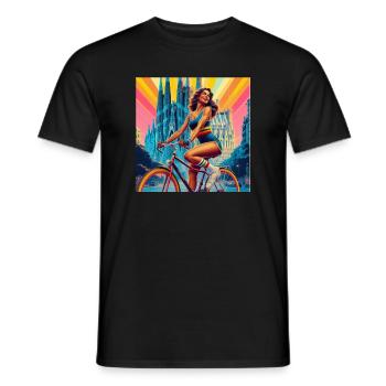 Heilige Familie Vintage Mädchen auf Fahrrad - Männer T-Shirt - Schwarz - Vorne - AI Model Male 178 light (178cm)