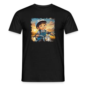 Little boy on old motorcycle - Men's T-Shirt - black - Front - AI Model Male 178 light (178cm)