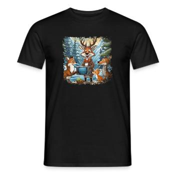 Forest animals watch TV - Men's T-Shirt - black - Front - AI Model Male 178 light (178cm)
