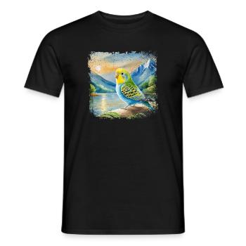 junger Wellensittich im Kinderbuchstil, Aquarell - Männer T-Shirt - Schwarz - Vorne - AI Model Male 178 light (178cm)