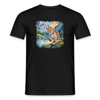 Mignon jeune tigre | Style de livre pour enfants - T-shirt homme - noir - Devant - AI Model Male 178 light (178cm)