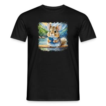 Mignon jeune chinchilla à l’aide d’un téléphone portable - T-shirt homme - noir - Devant - AI Model Male 178 light (178cm)