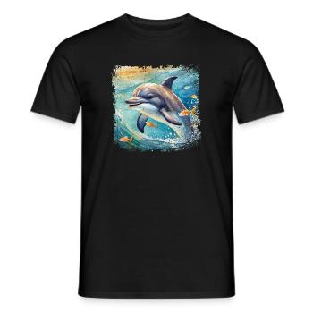 Niedlicher junger Delfin im Kinderbuchstil - Männer T-Shirt - Schwarz - Vorne - AI Model Male 178 light (178cm)