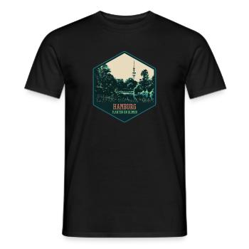 Illustration, Planten un Blomen park in Hamburg - Männer T-Shirt - Schwarz - Vorne - AI Model Male 178 light (178cm)