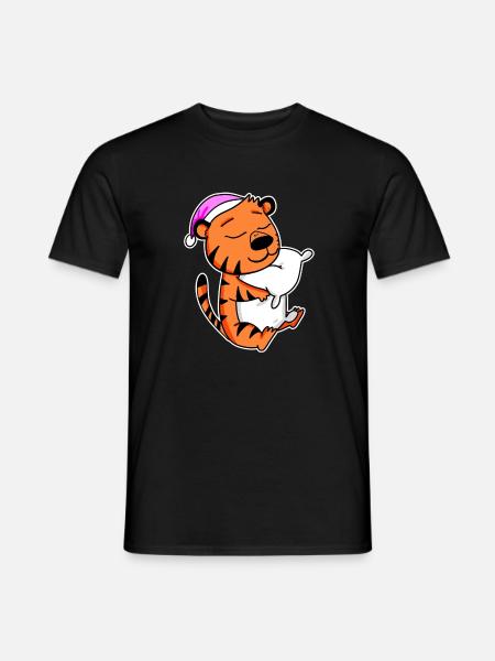 Tiger Müde Ausschlafen Schlafen Mädchen - Männer T-Shirt - Schwarz