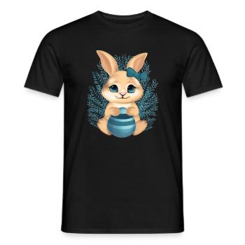 Cute bunny with flowers – Calm illustration - Men's T-Shirt - black - Front - AI Model Male 178 light (178cm)