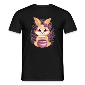 Un lapin mignon avec des fleurs – Illustration calme - T-shirt homme - noir - Devant - AI Model Male 178 light (178cm)