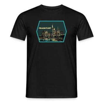 Illustration, Panoramablick Frankfurt bei Nacht - Männer T-Shirt - Schwarz - Vorne - AI Model Male 178 light (178cm)