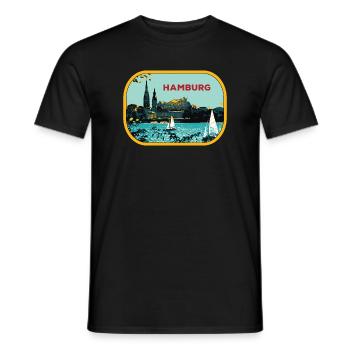 River Hamburg: Sailboat Illustration - Men's T-Shirt - black - Front - AI Model Male 178 light (178cm)