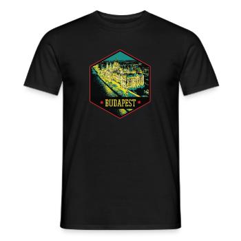 Nächtliche Illustration Historisches Budapest - Männer T-Shirt - Schwarz - Vorne - AI Model Male 178 light (178cm)