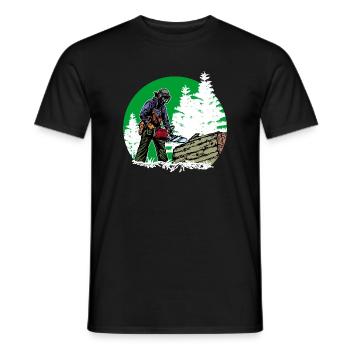 Arbre bûcheron tronçonneuse bois boiserie forêt - T-shirt homme - noir - Devant - AI Model Male 178 light (178cm)