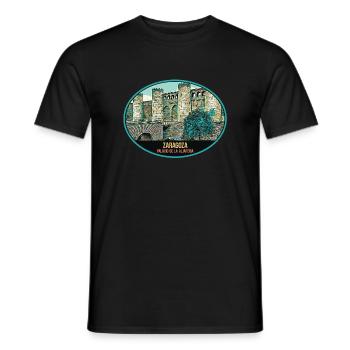 Zaragoza, Illustration des Aljaferia-Palastes - Männer T-Shirt - Schwarz - Vorne - AI Model Male 178 light (178cm)