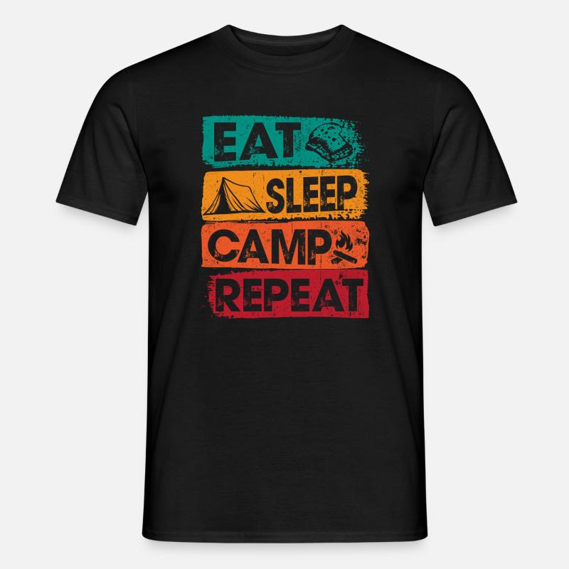 Eat Sleep Camp Repeat im Freien - Männer T-Shirt - Schwarz