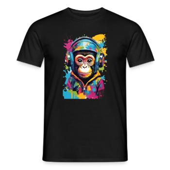 Colorful monkey with headphones - Men's T-Shirt - black - Front - AI Model Male 178 light (178cm)