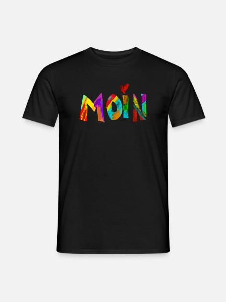 Moin Regenbogen Pinselbuchstaben - Männer T-Shirt - Schwarz