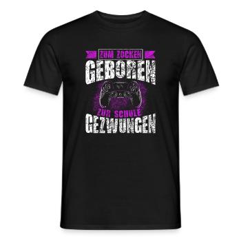 Born to gamble, forced to go to school, gaming - Men's T-Shirt - black - Front - AI Model Male 178 light (178cm)