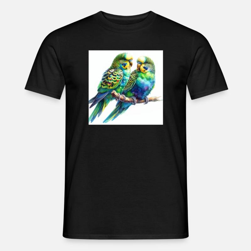 Aquarellsittiche - Männer T-Shirt - Schwarz