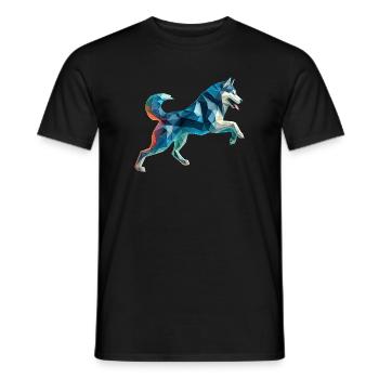 chien de traineau husky origami géométrique 3d - T-shirt homme - noir - Devant - AI Model Male 178 light (178cm)