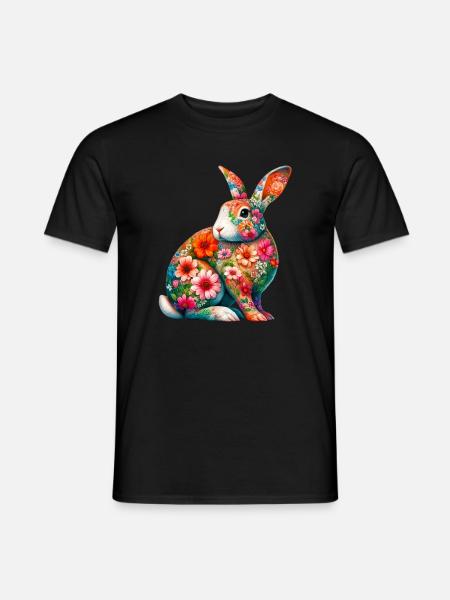 Hase mit Blumen geschmückt - Männer T-Shirt - Schwarz