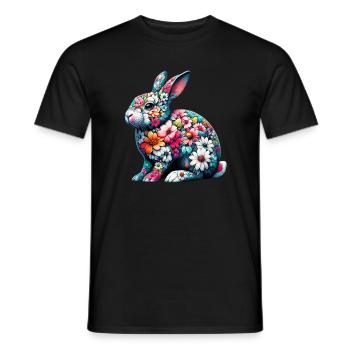 Rabbit decorated with flowers - Men's T-Shirt - black - Front - AI Model Male 178 light (178cm)