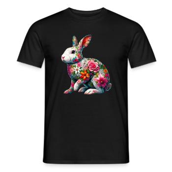 Rabbit decorated with flowers - Men's T-Shirt - black - Front - AI Model Male 178 light (178cm)