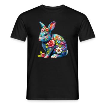 Rabbit decorated with flowers - Men's T-Shirt - black - Front - AI Model Male 178 light (178cm)