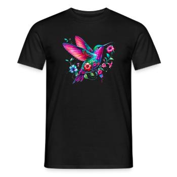 Colibri décoré de fleurs - T-shirt homme - noir - Devant - AI Model Male 178 light (178cm)