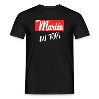 JUST MARRIED. EVJF. SAINT VALENTIN. COUPLE - T-shirt homme - noir - Devant - AI Model Male 178 light (178cm)