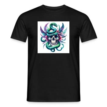 Aquarell Totenkopf und Schlange - Männer T-Shirt - Schwarz - Vorne - AI Model Male 178 light (178cm)