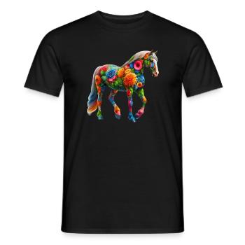 Pferd mit Blumen geschmückt - Männer T-Shirt - Schwarz - Vorne - AI Model Male 178 light (178cm)