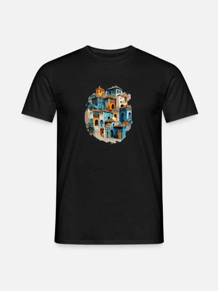 Village de maisons colorées en teinte bleue - T-shirt homme - noir