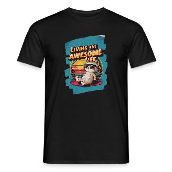 Live Chill Badass Cat - Men's T-Shirt - black - Front - AI Model Male 178 light (178cm)