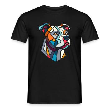 Staffordshire geometric bull terrier, staffy - Men's T-Shirt - black - Front - AI Model Male 178 light (178cm)